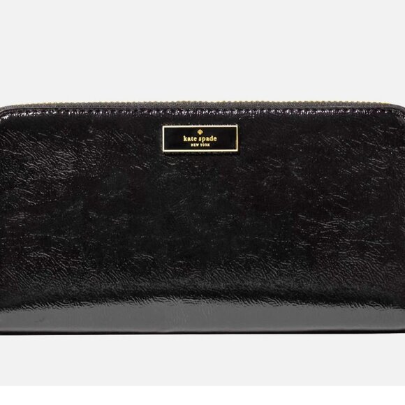 New Kate Spade Bridget Crinkle Patent Large Continental Wallet Black - Picture 2 of 4